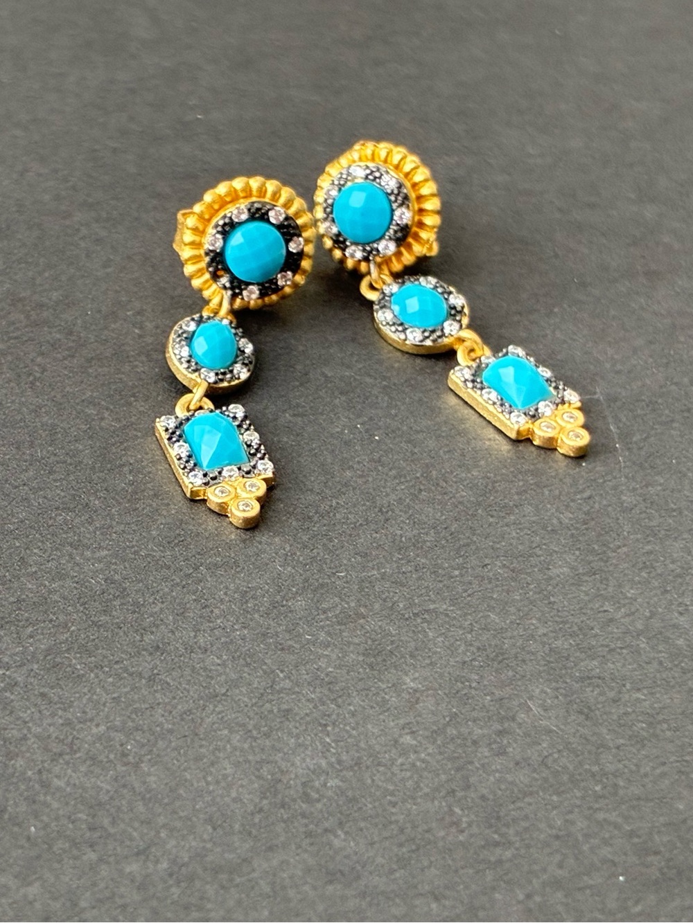 Freida Rothman Blue Turquoise and Gold Earrings